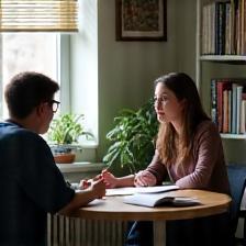 One-on-one language lesson in quiet workspace